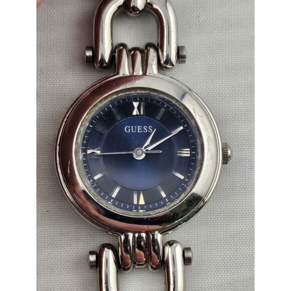 Vintage Guess Blue Dial Petite Quartz Cocktail Watch New Battery Running Nice